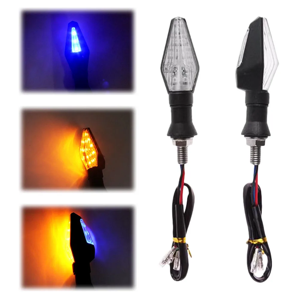 2Pcs LED Motorcycle Turn Signal Light Amber+Blue Blinker Light Indicator Lamp Universal For Motorcycle Motorbike Off Road