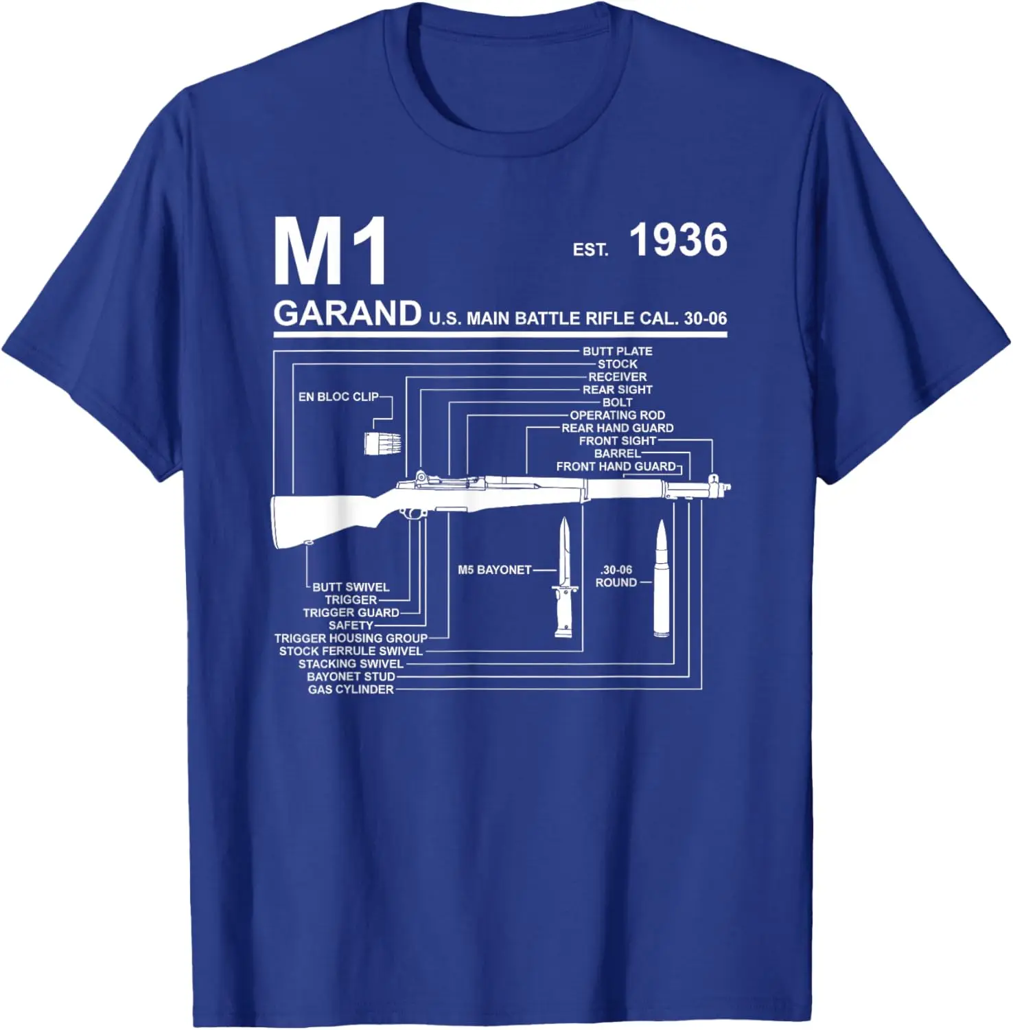 EST 1936 US Main Battle Rifle M1 Garand Specification Graphic T-Shirt 100% Cotton O-Neck Short Sleeve Summer Casual Mens T-shirt