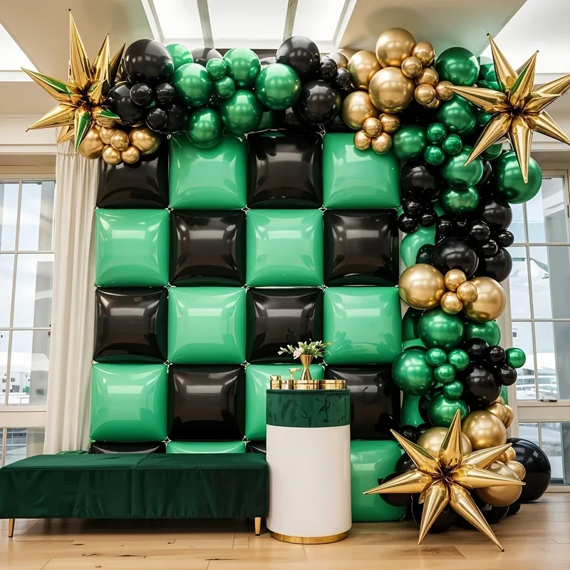 Arches de ballons carrées double face en aluminium noir et vert 25/50, adaptées au Noël, aux anniversaires à thème, aux mariages