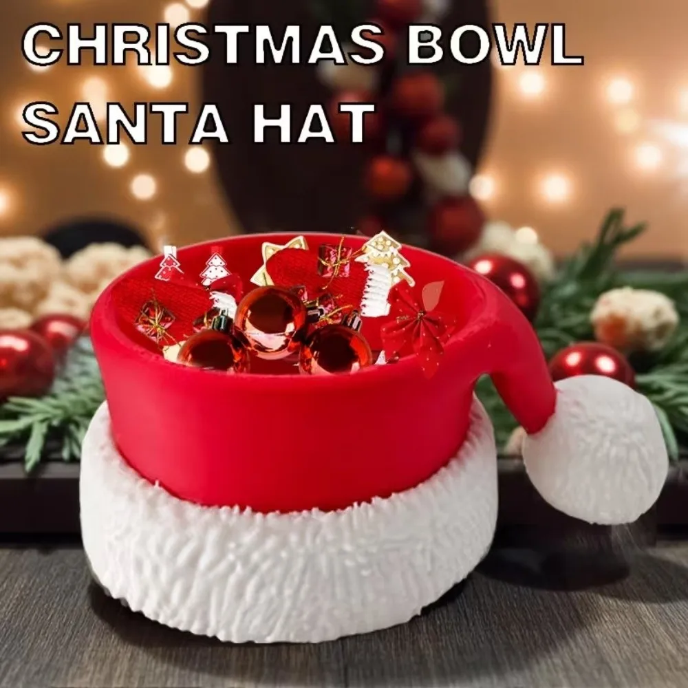 Cuenco de Navidad con diseño de gorro de Papá Noel, adorno de mesa, organizador de almacenamiento para joyas y adornos, ligero y estable, bandeja para dulces y pequeños objetos.