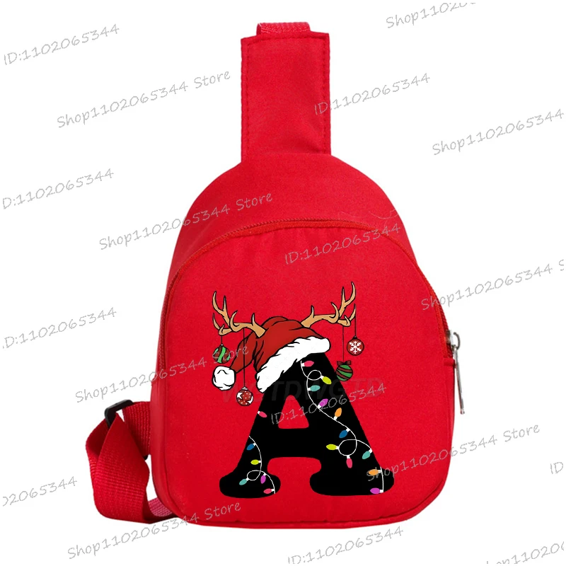 Bolso de pecho con letras de A-Z de Navidad a la moda, bolso de mensajero de ocio al aire libre con estampado de dibujos animados de Feliz Navidad para niños y niñas
