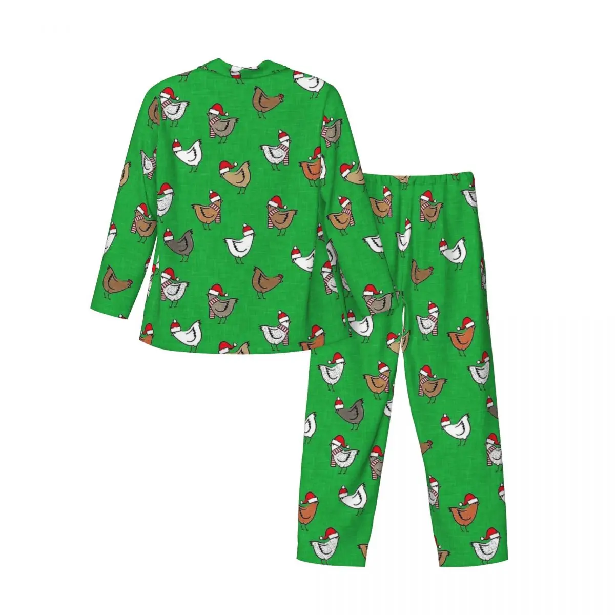 Conjunto de pijamas de pollos de Navidad, ropa de dormir Kawaii para hombre, traje informal de dos piezas para dormitorio de manga larga, talla grande