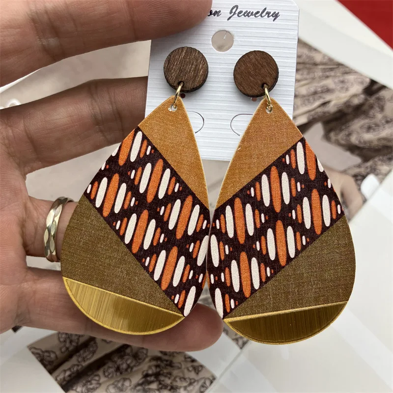 Mode Vintage bemalt große Holz Ohrringe ethnische übertriebene Muster geometrische Aussage Tropfen Ohrringe Urlaub Party Schmuck – Detail 39