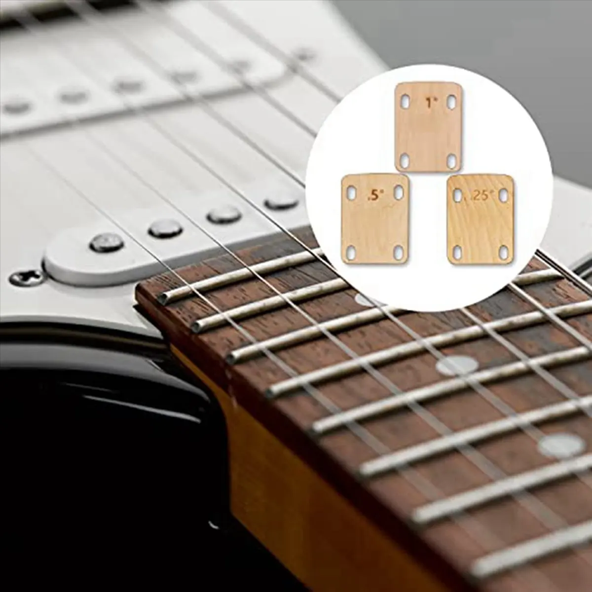 TUREBG 6Pcs Guitar Neck Shims, Solid Maple Wood Guitar Neck Shim Protection 0.25, 0.5 and 1 Degree Guitar Neck Plate Tool