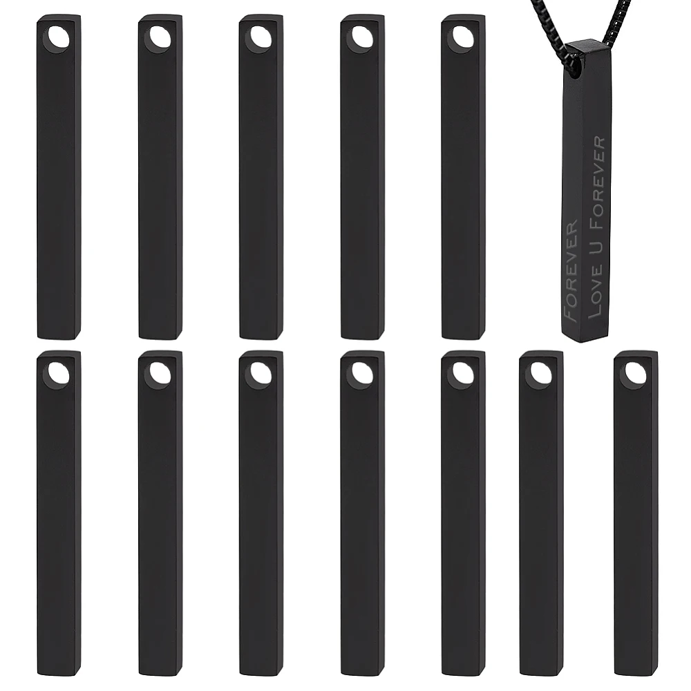12Pcs Black Stainless Steel Engraving Bar 1.5x0.2x0.2Inch Rectangle Stamping Blanks Bar Metal Engraving Blank for Necklace