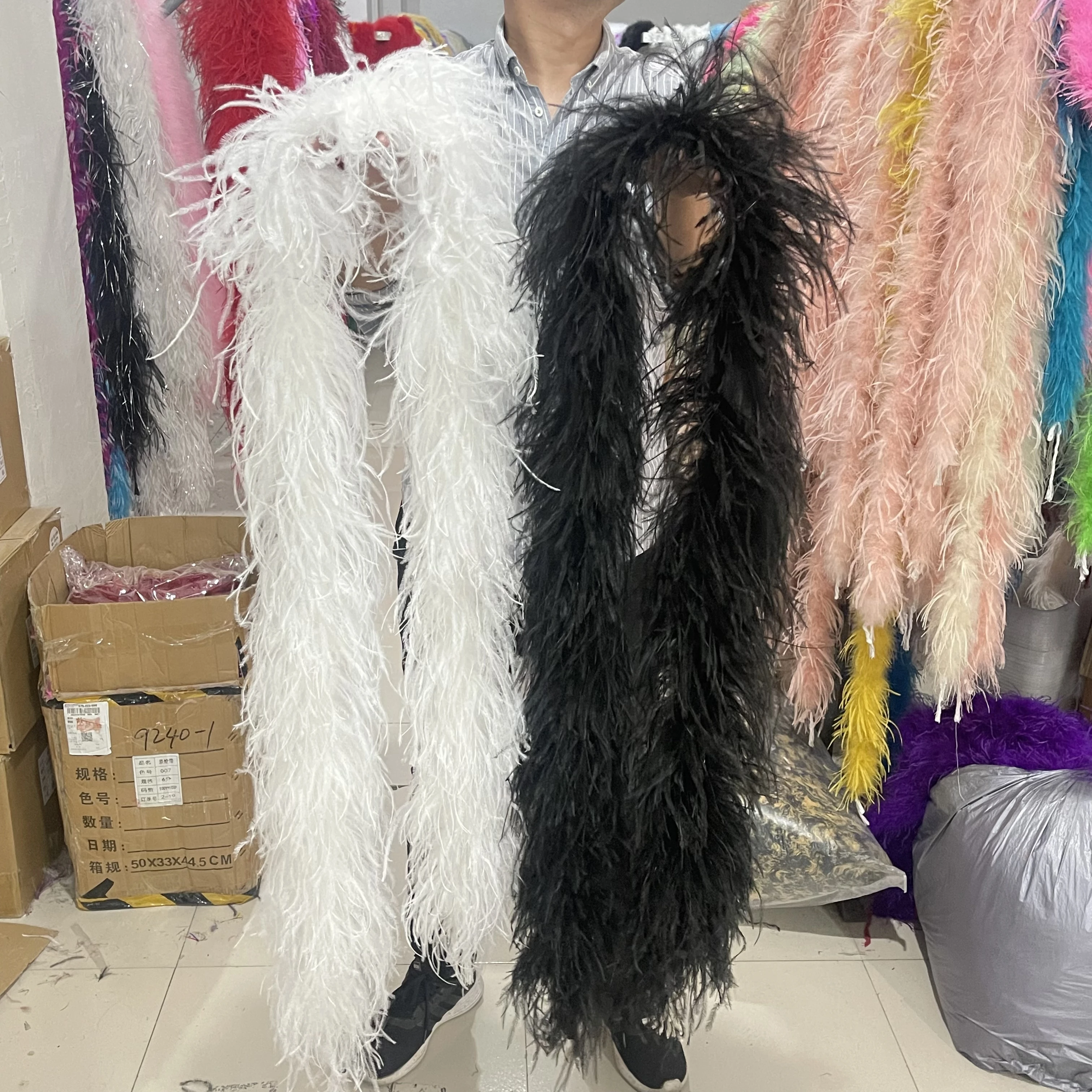 2METER Black Ostrich Feathers Boa 1ply 3ply  6ply 8ply 10ply For Sewing Wedding Party Drees Decoration Ostrich Plume scarf