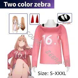 Anime Chainsaw Man Power Wig Cosplay Costume Makima Power Wigs Props Horns Teeth Power T-Shirt