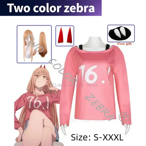 Anime motosserra homem power peruca cosplay traje makima power perucas adereços chifres dentes poder camiseta