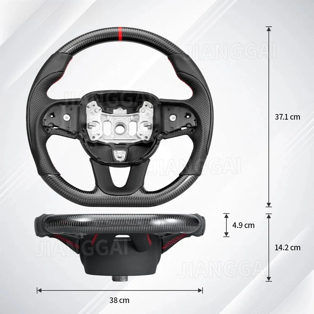 Fit For Dodge Challenger 2015-2024 Real Carbon Fiber Steering Wheel Round-Top Flat-Bottom Red Position Line Sport Car Accessories