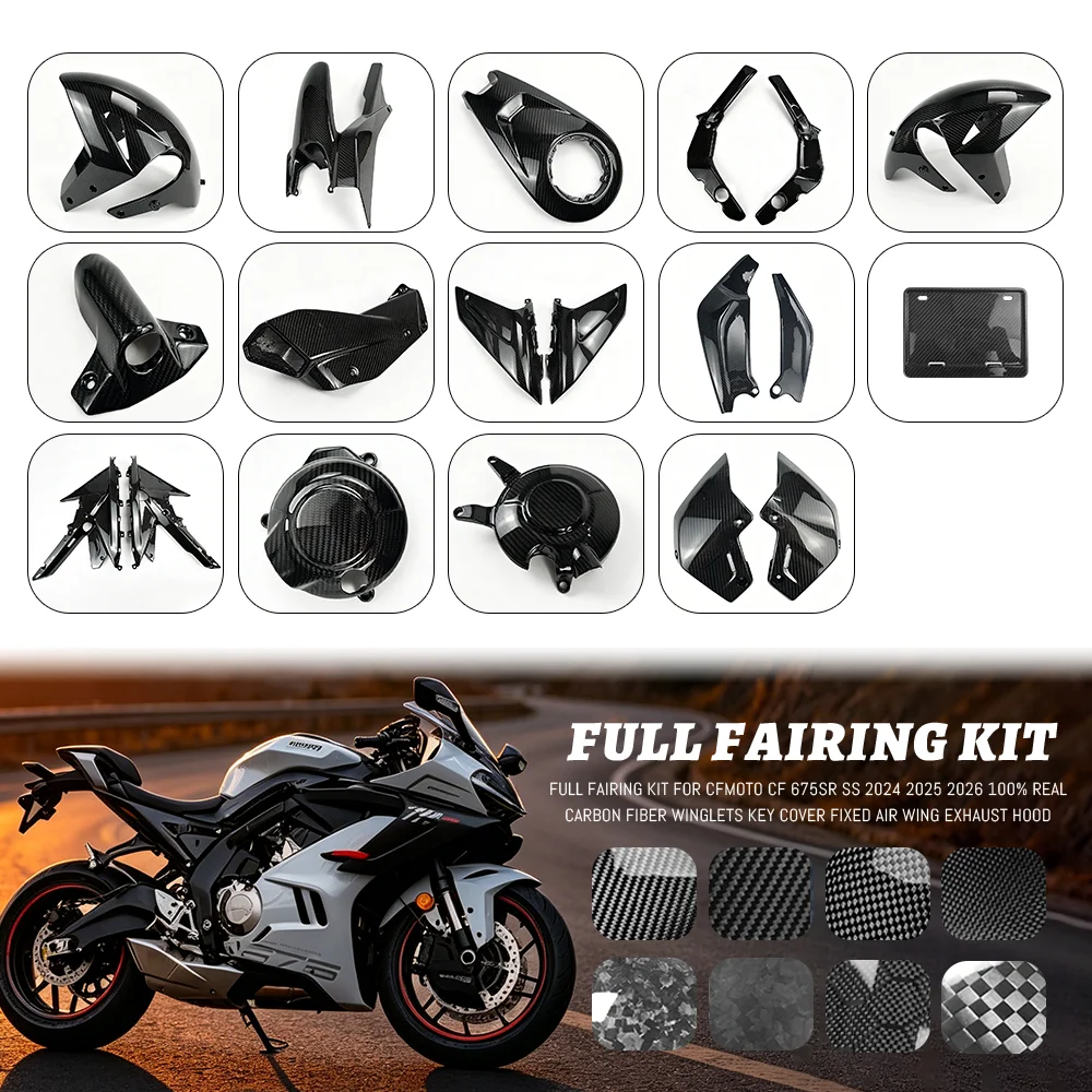 Kit Completo Carene Moto in Fibra di Carbonio Pura 3K per CFMOTO 675SR R 675 2024 2025 2026, Accessori Moto, Parafango, Copertura Scarico