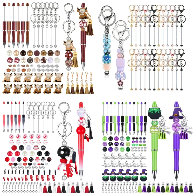 

1Set Beadable Keychain Set with Blank Keyring Strips Keychain Craft Making Beads for Handicraft Pendant Handmade Accessories