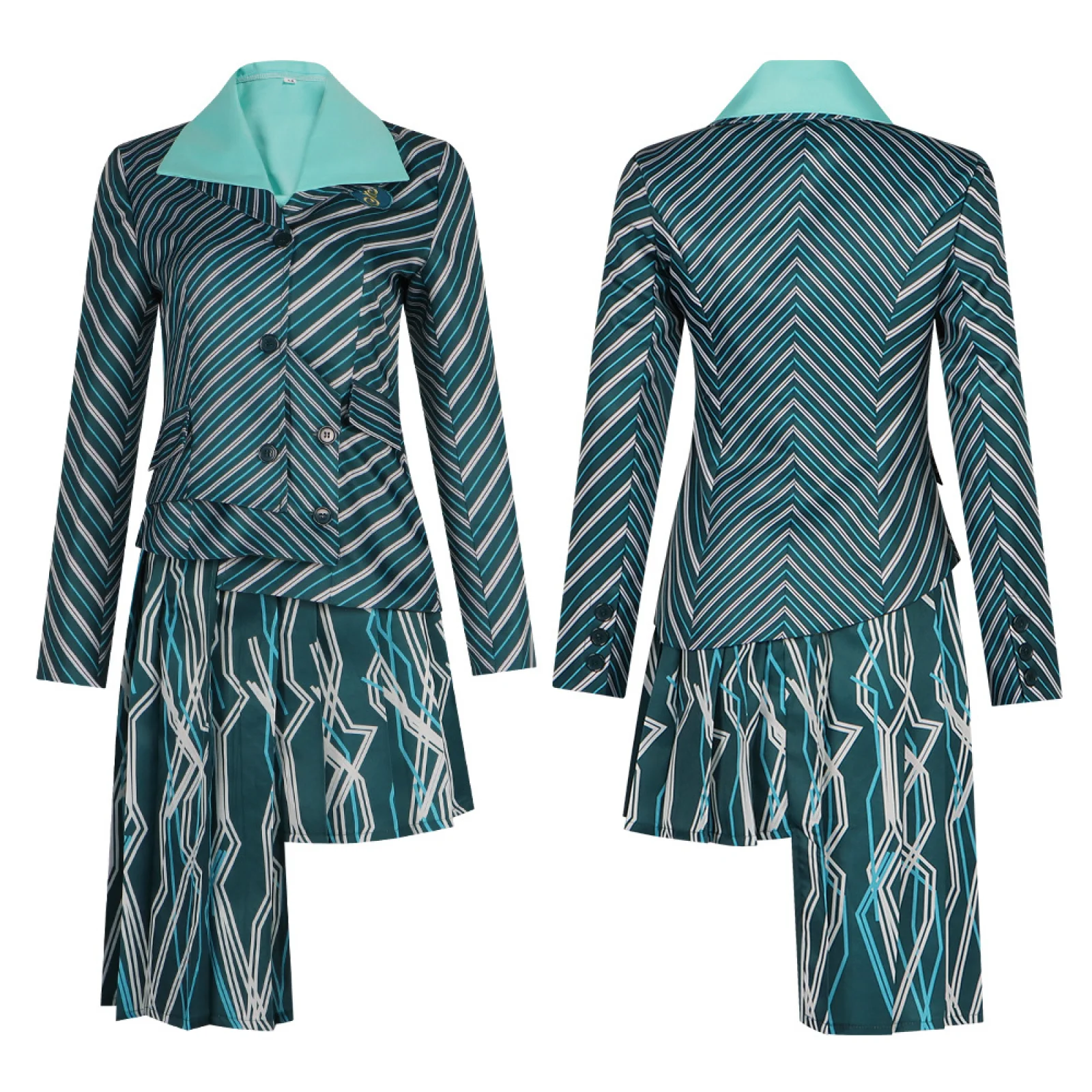 Kostum Cosplay ShenShen Gaun Mantel Kemeja Bergaris Hijau Set Lengkap untuk Pesta Natal Halloween