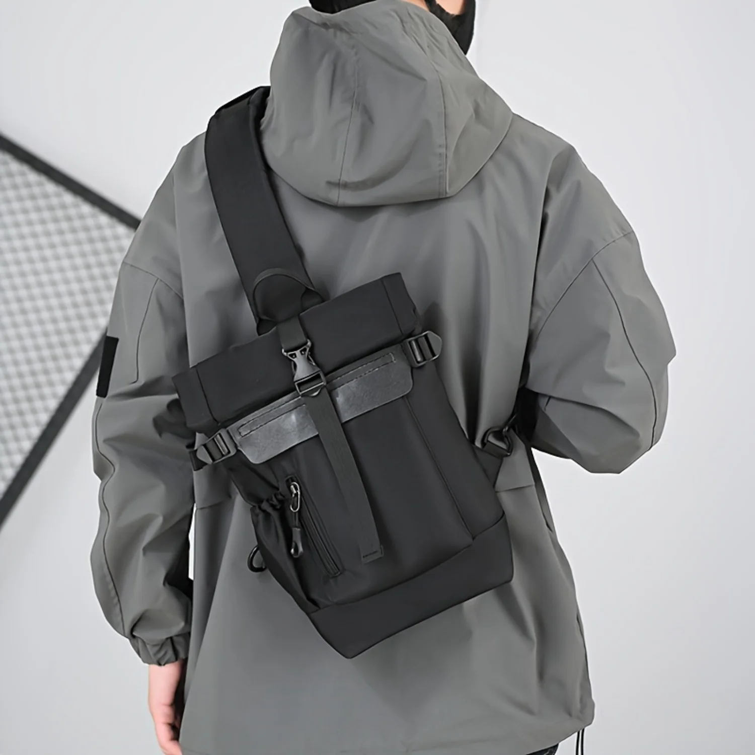 Men's Waterproof Nylon Shoulder Bag for Outdoor Travel and Business - 1pc (Black)