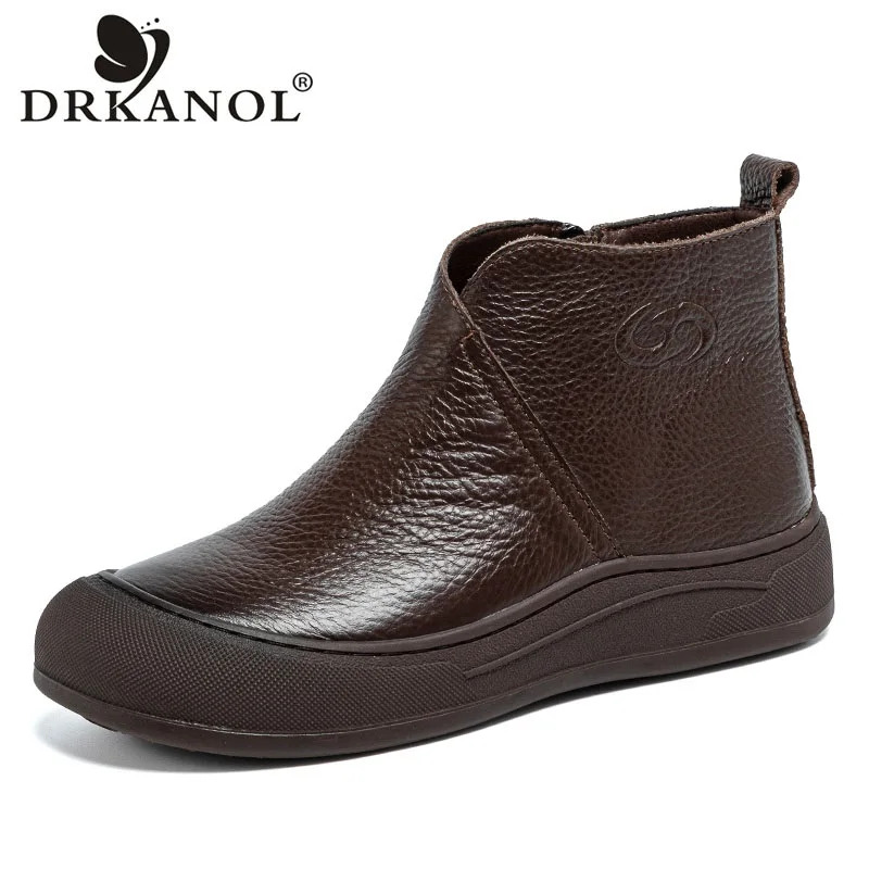 DRKANOL 2026 Winter Snow Boots Women Shearling Fur Natural Wool Flat Platform Ankle Boots Retro Style Casual Warm Shoes H73768