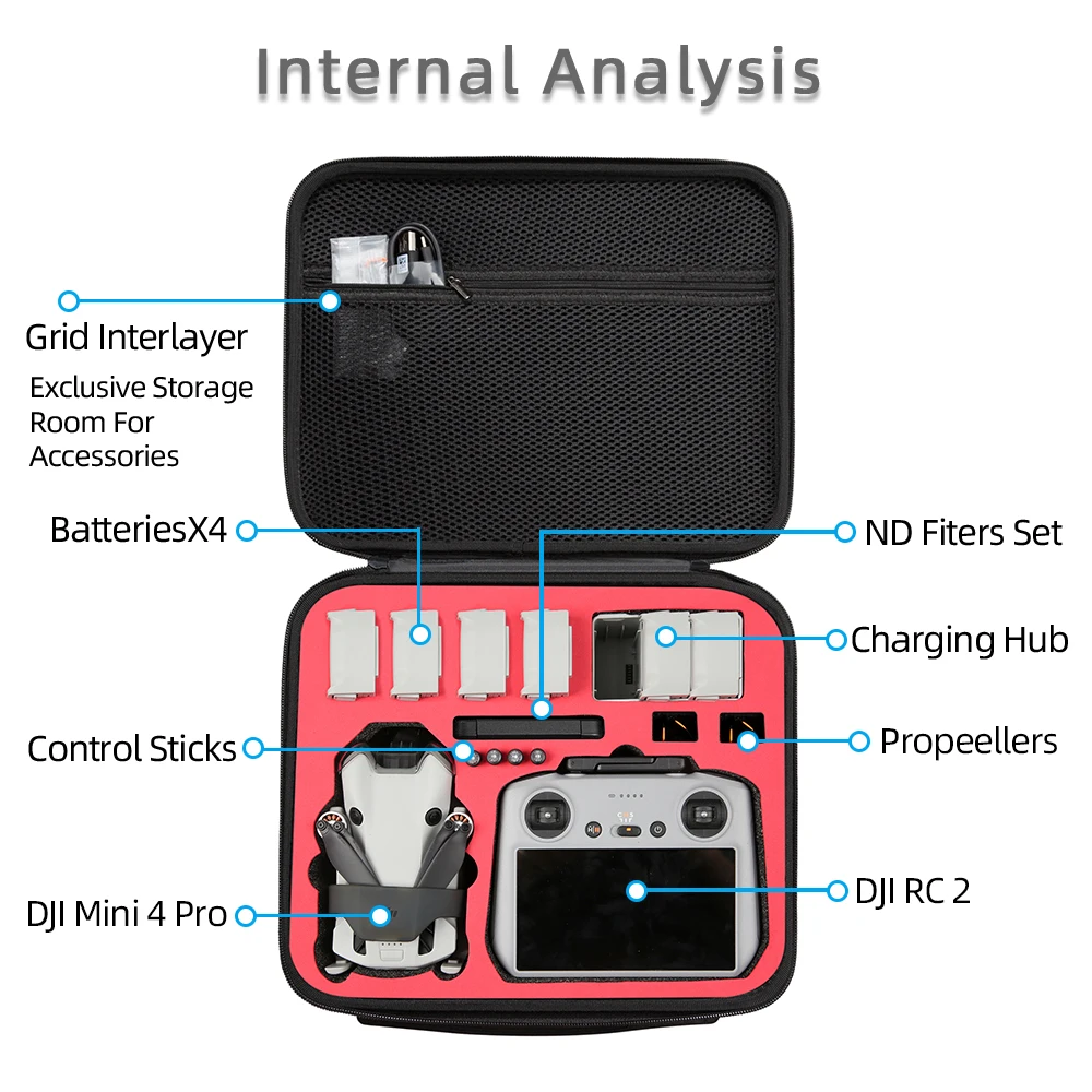 For DJI Mini 4 Pro storage case compatible with RC 2 and RC-N2 suitcases Mini 4 Pro hard case accessory protection box