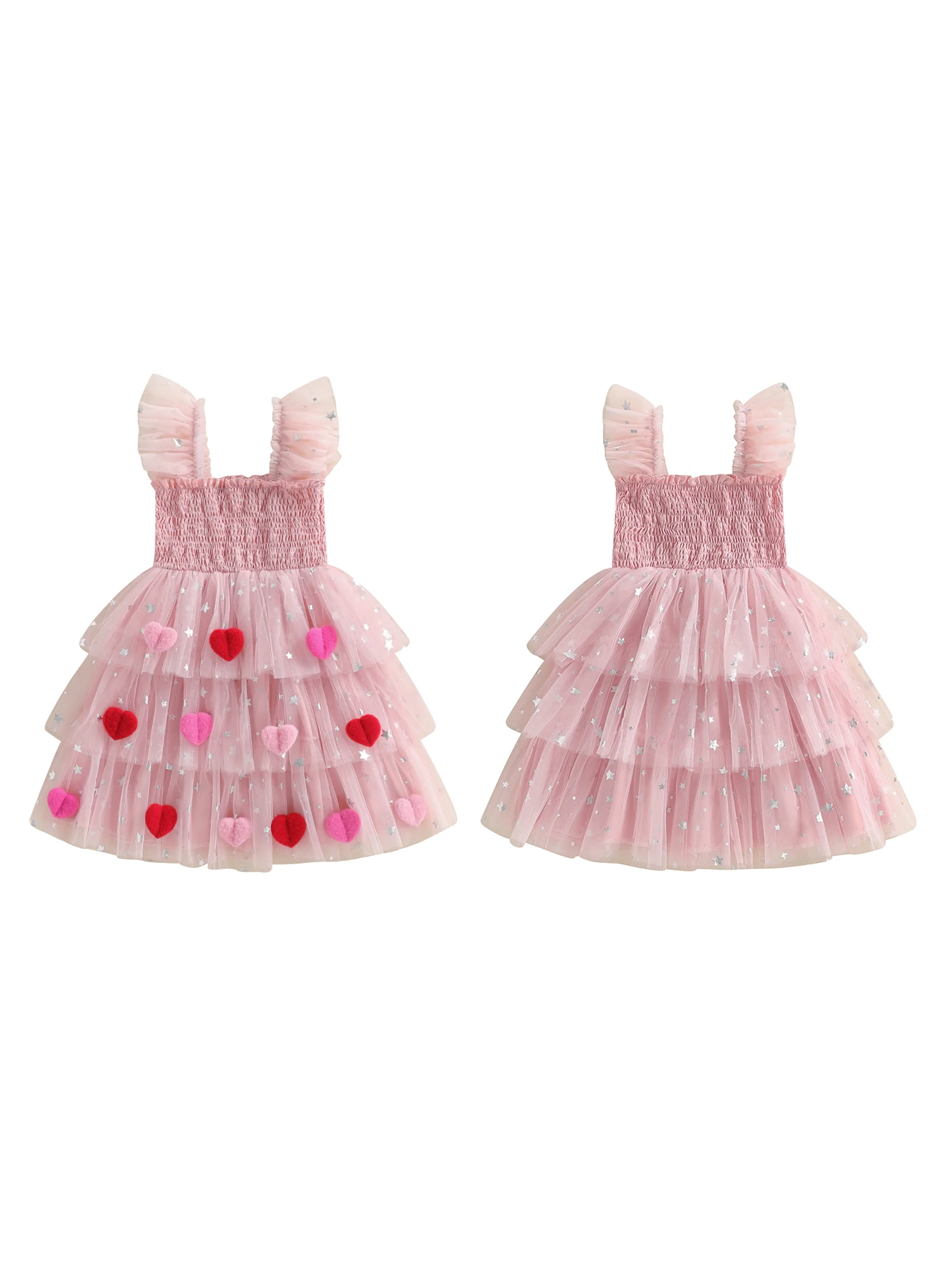 

Sweetheart Valentine s Day Tutu Dress for Girls - Cute Heart Embellished Sleeveless Tulle Dress with Square Neckline