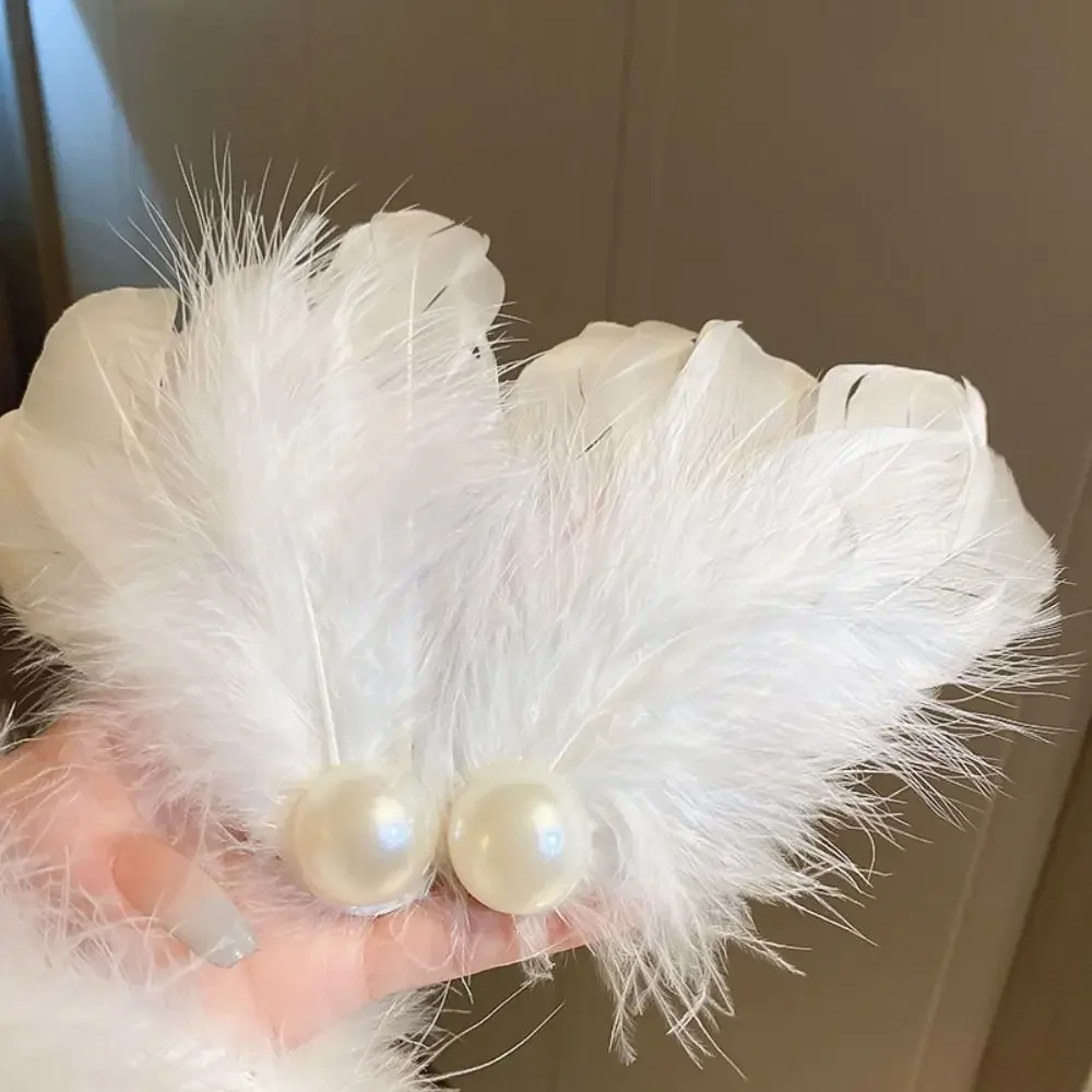 

Fashion Pearl Feather Hair Clips Headwear Balletcore White Swan Hairpin Vintage Elegant Ballet Pearl Barrettes Women