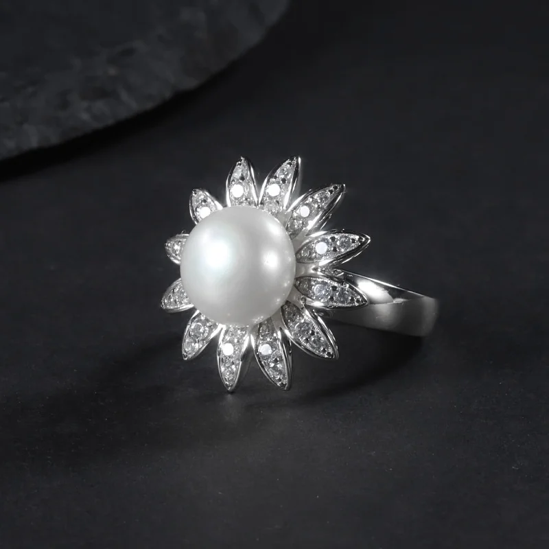 

genuine real brand jewels New S925 Sterling Silver Natural Freshwater Pearl With Sunflower Design, Luxury Temperament, Advanced