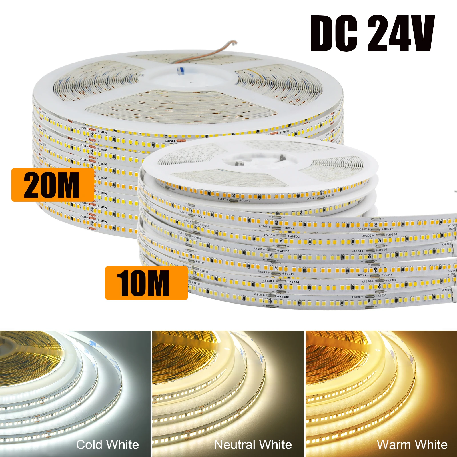 280Leds/M DC 24V LED Strip White 3000K 4000K 6000K 5M 10M 20M/Roll Home Decoration High Brighter Flexible Ribbon Tape Rope Light