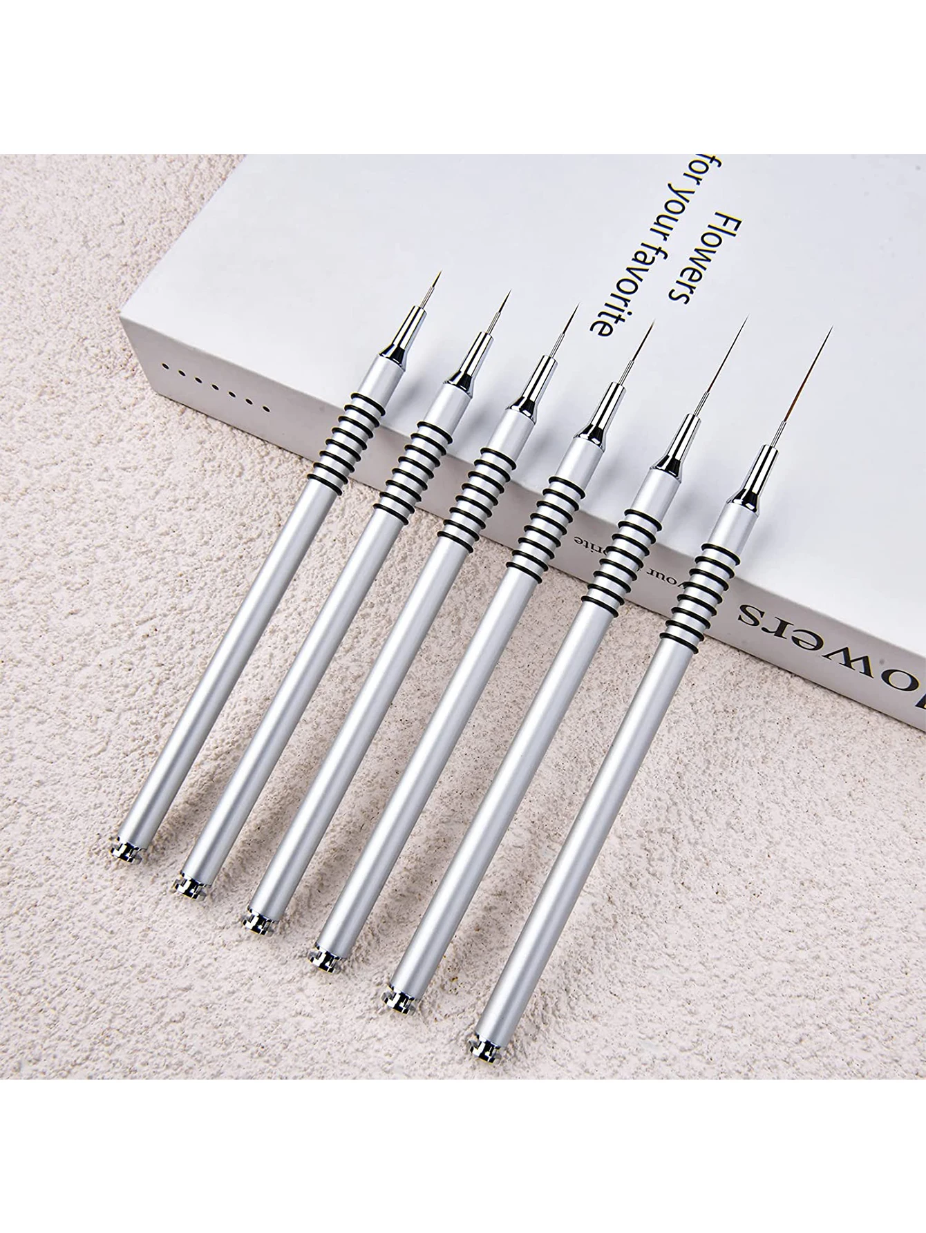 6Pcs Nail Art Liner Brushes Set - Silver