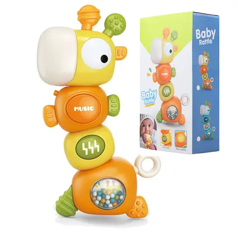 Baby Rattle & Teething Toys Giraffe Musical Silicone Massaging Teethers Montessori Sensory Toys for Babies Gifts  1 2 3 Years