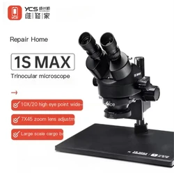 YCS 1S Max Large Base Continuous Zoom 7-45x Trinocular Microscope