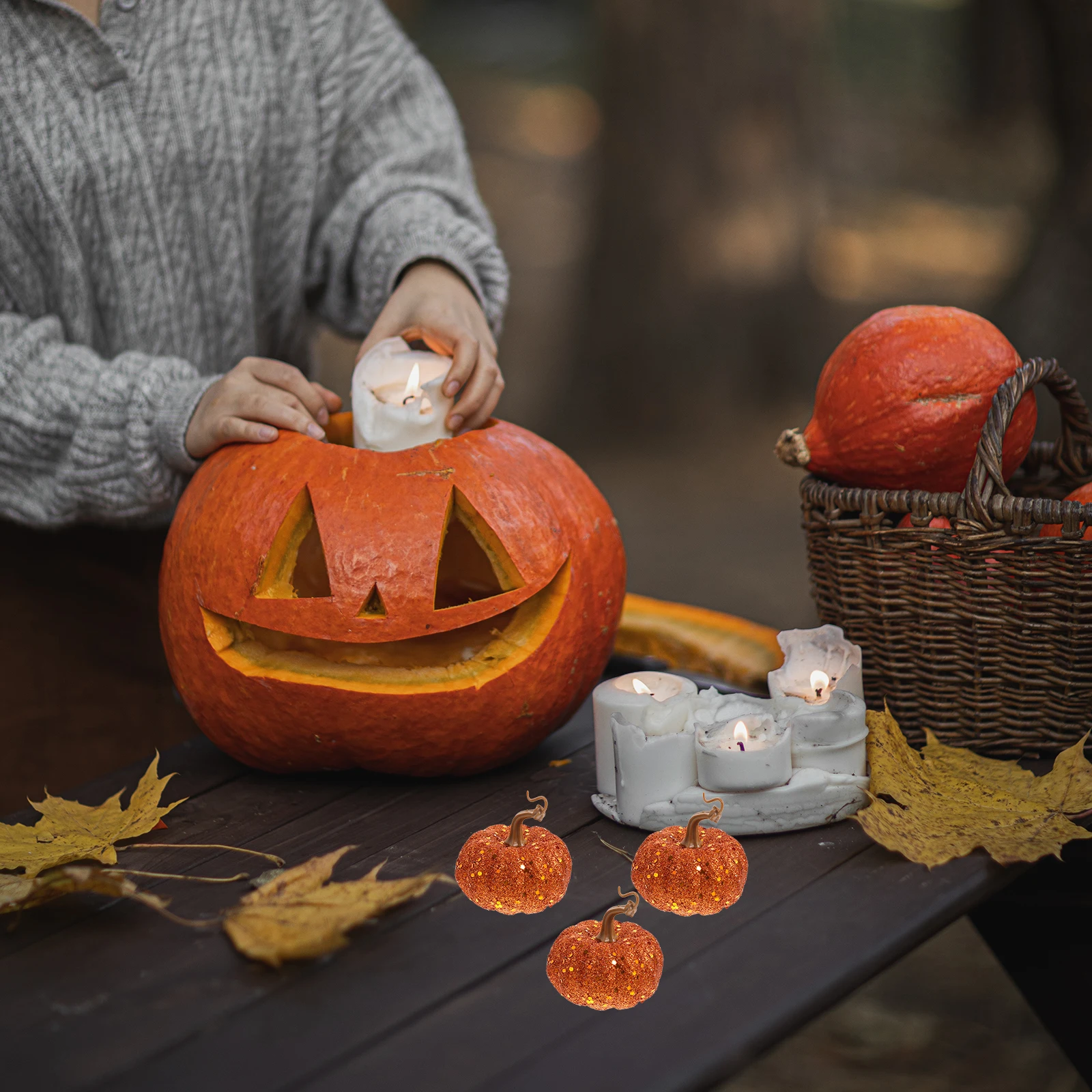 6pcs Simulated Foam Pumpkin Pendant Halloween Artificial Pumpkins Hanging Crafts Decorative Foams DIY Ornaments Sequined
