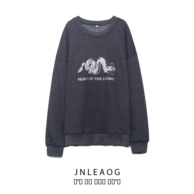 เสื้อสเวตเตอร์ลายสัตว์สำหรับผู้หญิง ทรงหลวม แขนยาว คอกลม สไตล์ลำลอง ใส่ได้ทุกวัน รุ่นใหม่ล่าสุดสำหรับฤดูใบไม้ร่วง