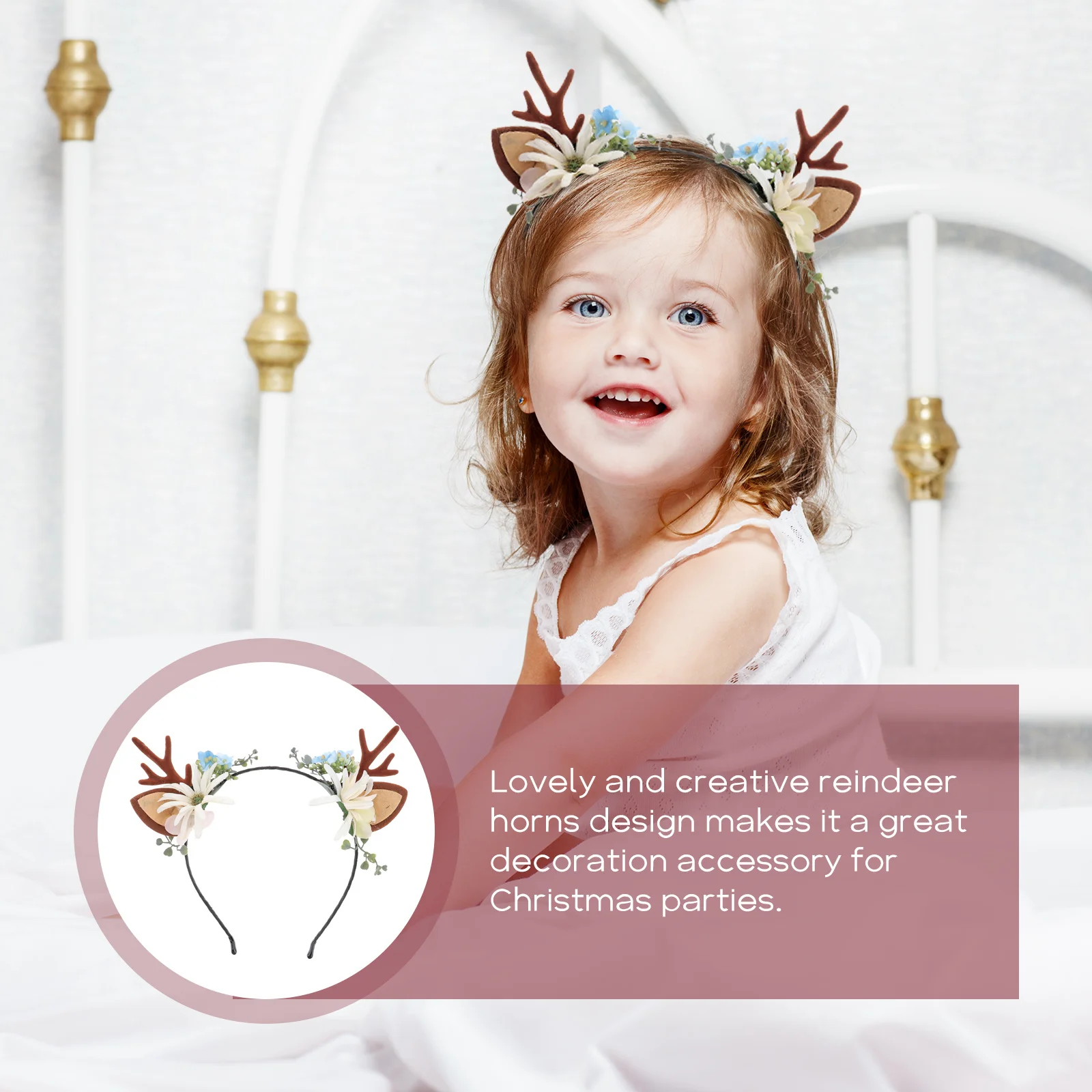 

1pc Christmas Antler Hair Hoop Floral Headwear For Party Holiday Costume Accessory Hair Decoration