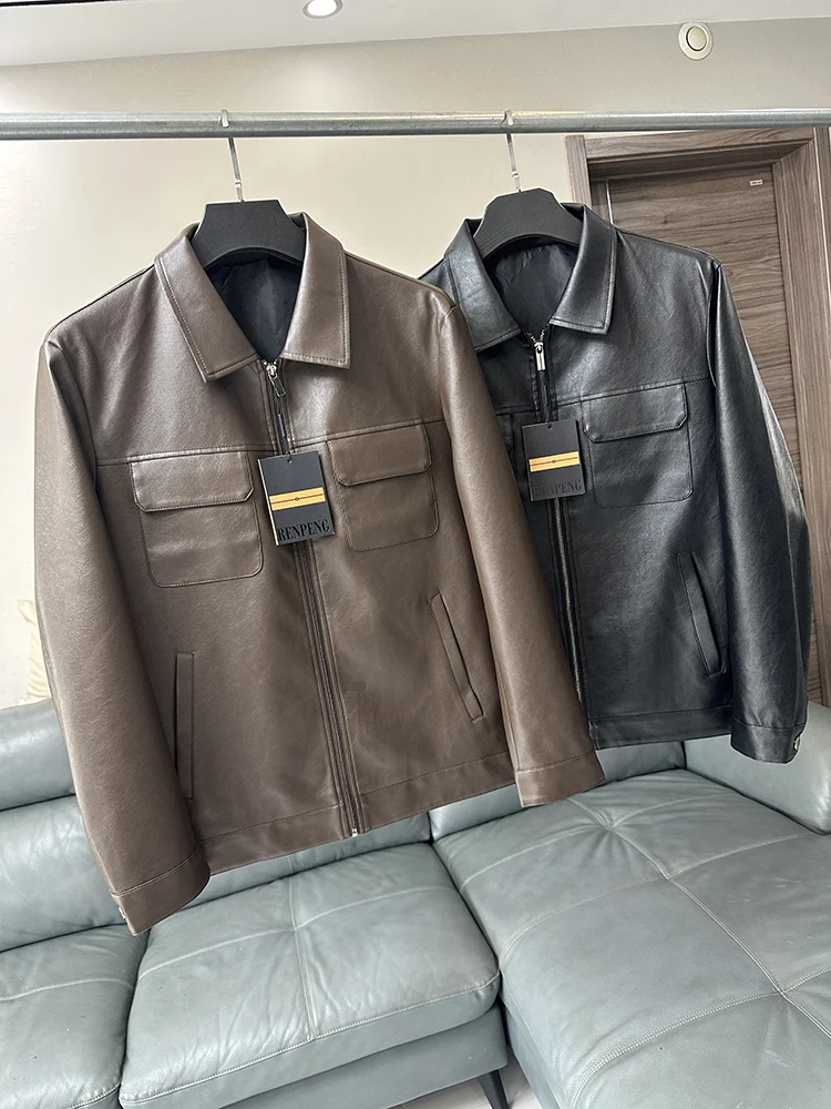 

Men's Casual Leather Jaet Stand Collar Zipper Decorated Faionable Urban Sle Spring Autumn Winter Outerwear