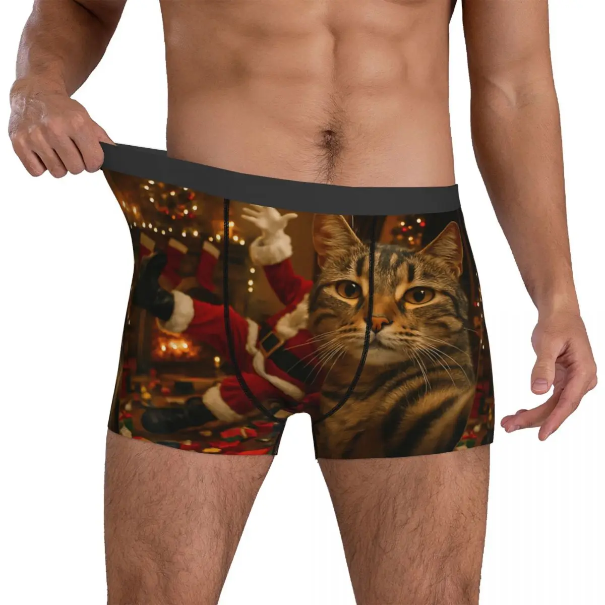 

Funny Cat Selfie With Santa Claus Christmas Meme Trunk Pouch Underwear Quality Boxer Brief Breathable Men Panties Big Size