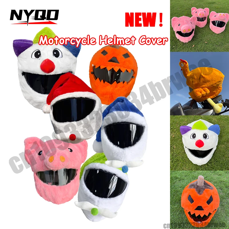 

Motorcycle Helmet Hat Cartoon Pumpkin Plush Helmet Cover Funny Christmas Helmet Protective Case Motor Accessories Christmas Gift