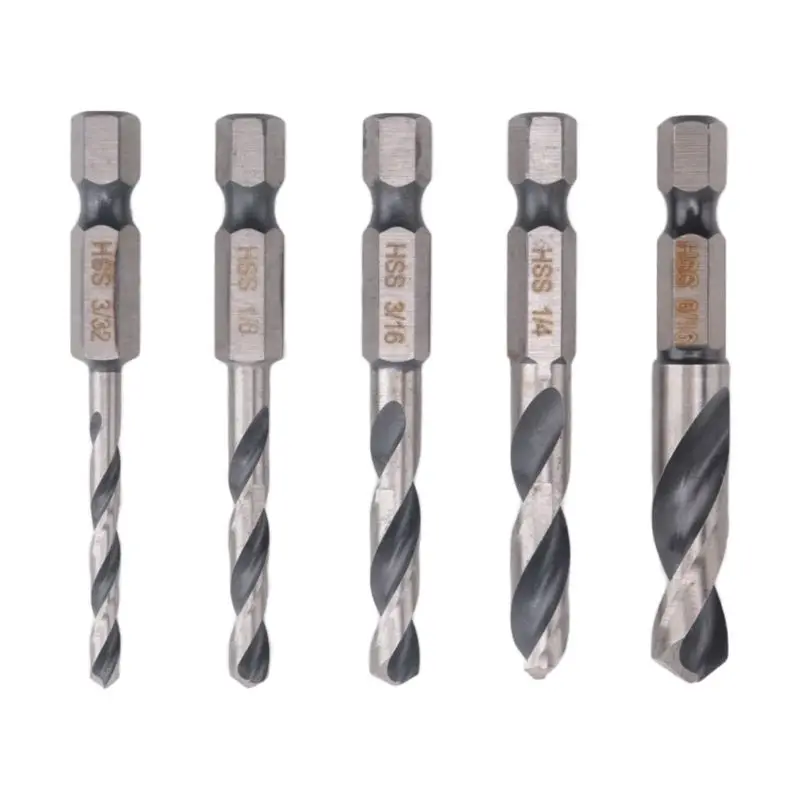 

ABKJ-5Piece Stubby Drill Bit Set Right Angle Drill Bit Set For Metal M2 Short Length Drill Bit Steel For Quick Change Chuck