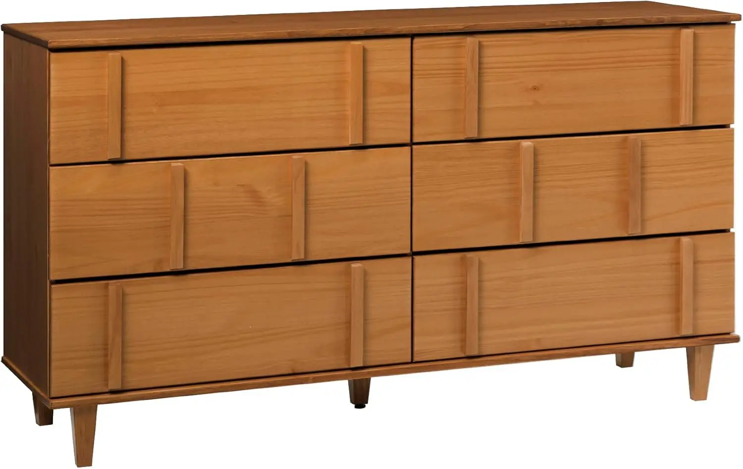 

Contemporary Detailed 6-Drawer Solid Wood Dresser, 60 Inch, Caramel-T