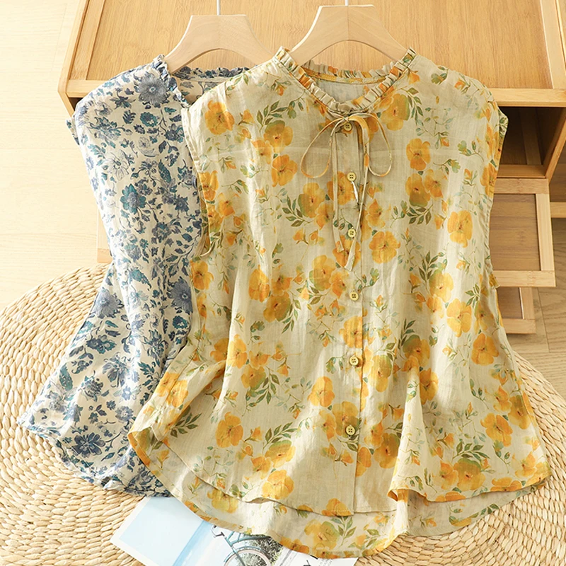 

Летняя футболка-кардиган на пуговицах из тонкого хлопка и льна с принтом irt Artistic Sle Straight Cut ort Sve Regular L...