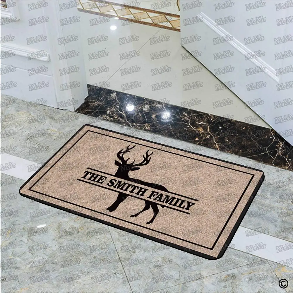 

Welcome Deer Doormat Personalized Family Name Floor Door Mat Indoor Rugs Outdoor Entrance Non Slip RubberMat Housewarming Gift