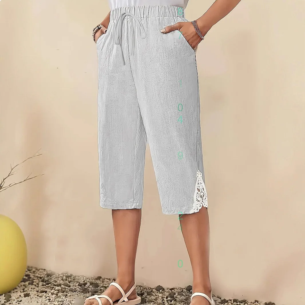 

Women's Linen Blend Lace Trim Casual Shorts Summer Shorts for Women