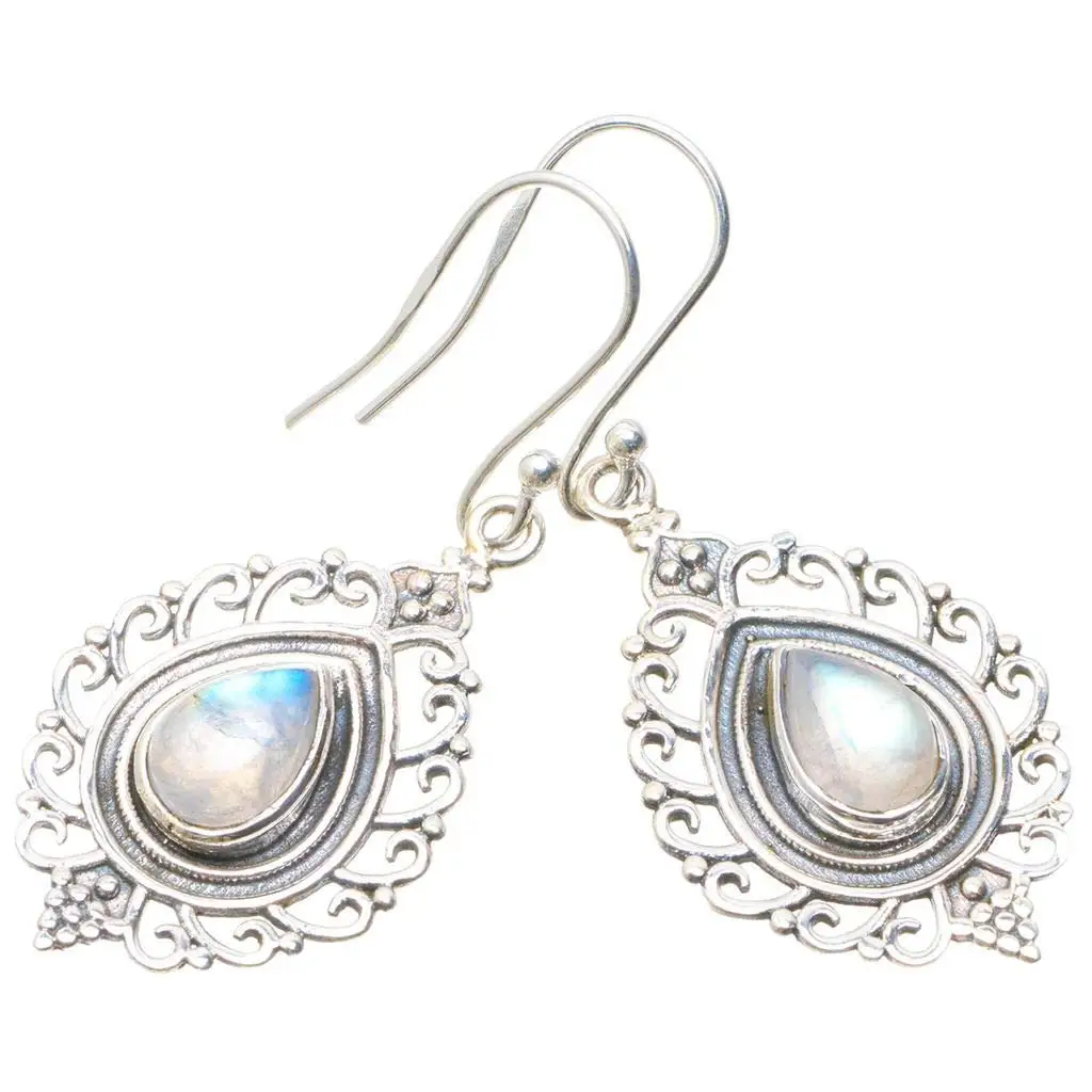 

StarGems® Natural Rainbow Moonstone Handmade Unique 925 Sterling Silver Earrings 1.75" A2201