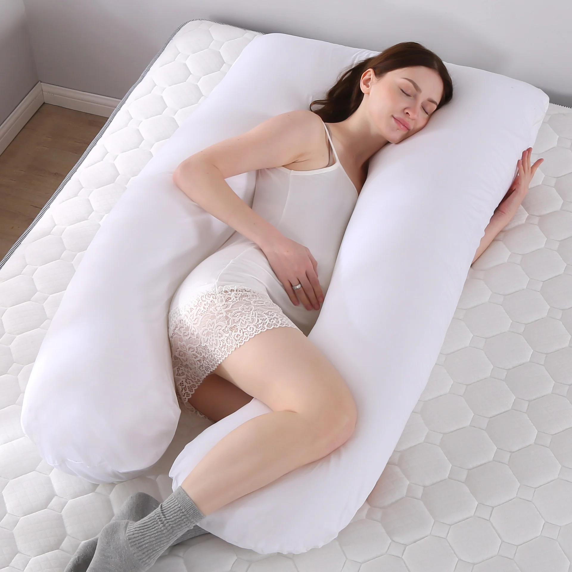 Almohada de embarazo para lactancia de cuerpo completo, almohada de maternidad en forma de U para dormir con funda de algodón extraíble, novedad de