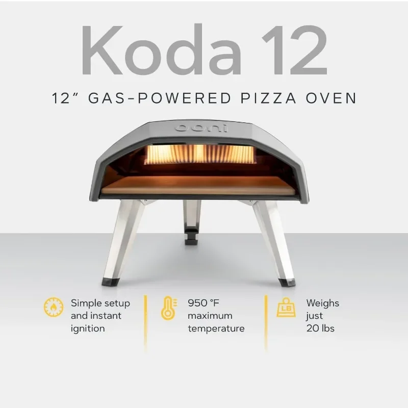 Ooni Koda 12 Gas-Pizzaofen – 28 mbar Propan-Pizzaofen für den Außenbereich, tragbarer Pizzaofen für Feuer- und Stonebaked 12-Zoll-Pizzas