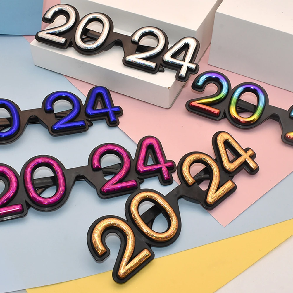 

5 Pcs Funny Glasses for New Year Party Photo Props 2024 Modeling Eye Wear Plastic 3D Eyeglasses 5 Colors Lightweight