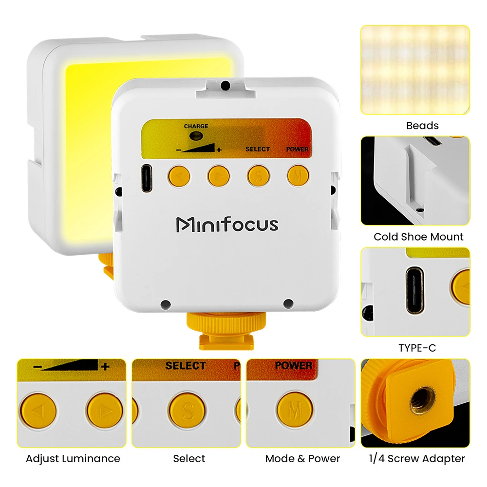 กล้องมินิโฟกัสขนาดเล็กแฟลชวิดีโอแบบพกพาขนาดเล็ก pencahayaan kamera สองสีบนกล้องแฟลชวิดีโอวินาทีมีไฟ vlogging พร้อมรองเท้าเย็น3ตัว