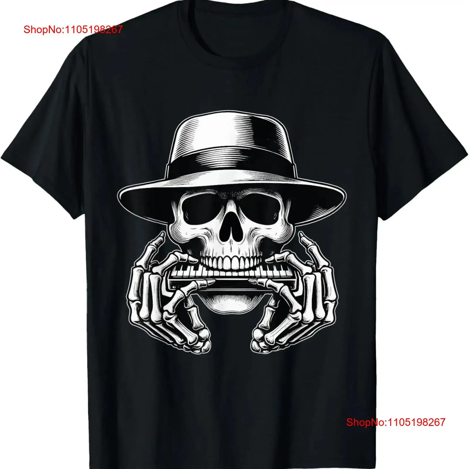 Skeleton Playing Harmonica Blues Musician Mouth Organ Player T Shirt  vintage Washed Comfortable Versatile Slightly graphic