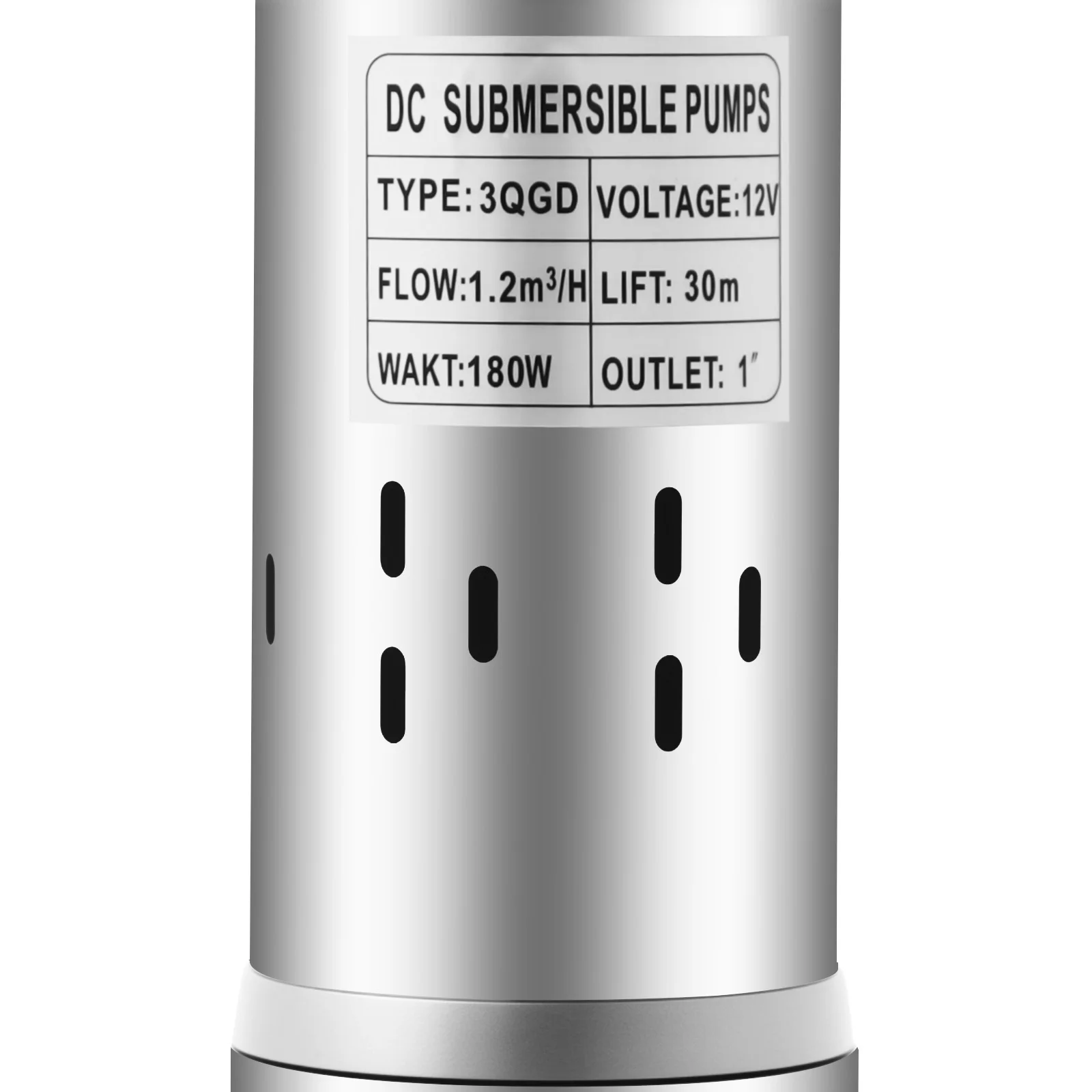 Bomba sumergible solar de acero inoxidable de 12 V y 180 W: flujo de 1,2 m3/H, elevación de 98,43 pies, resistente al agua IP68, cable de 17 m para jardines/fazens