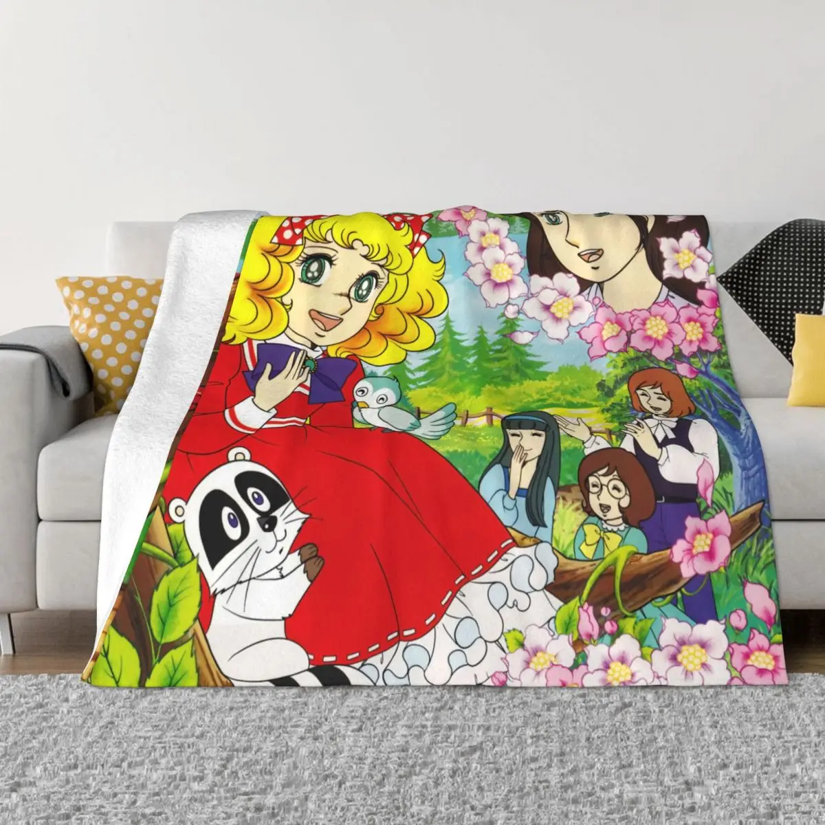 Cute Candy Candy Fleece Throw Blanket Anime Blankets for Bedding Bedroom Super Soft Bed Rug