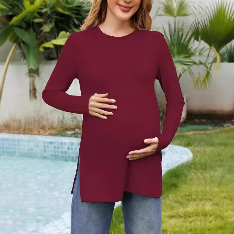 الربيع والخريف جديد الحوامل جولة الرقبة بلون فضفاض مريح قميص قطني بكم طويل تي شيرت لينة الرضاعة الطبيعية #4