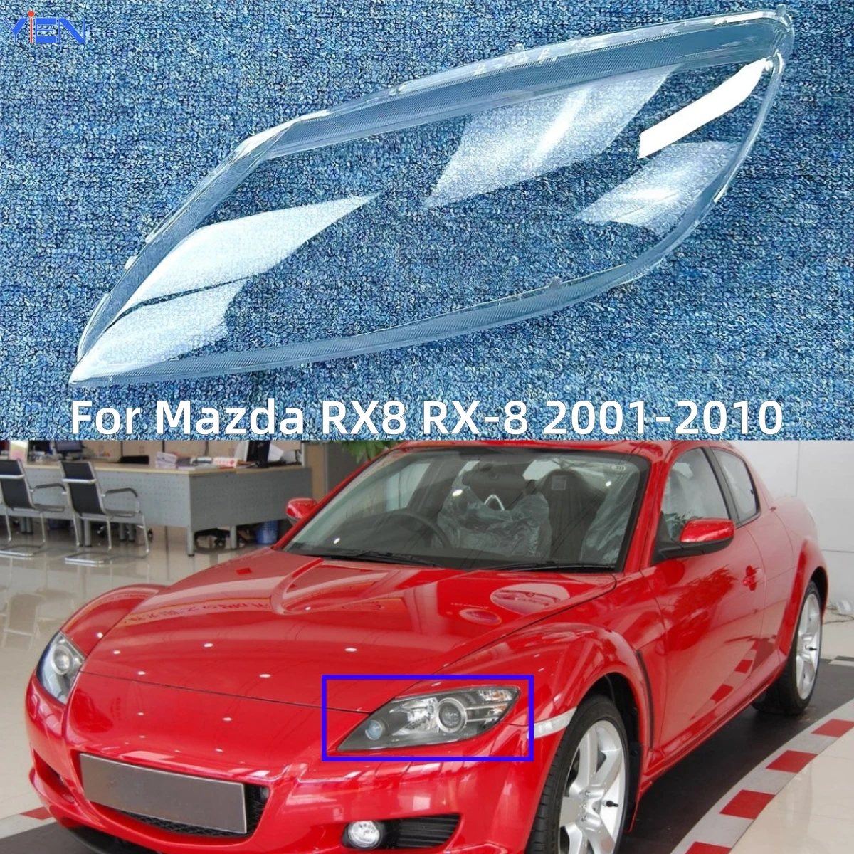 For Mazda RX8 RX-8 2001 to 2010 Car Accessory Products Transparent PC Material Headlights Lamp Lens