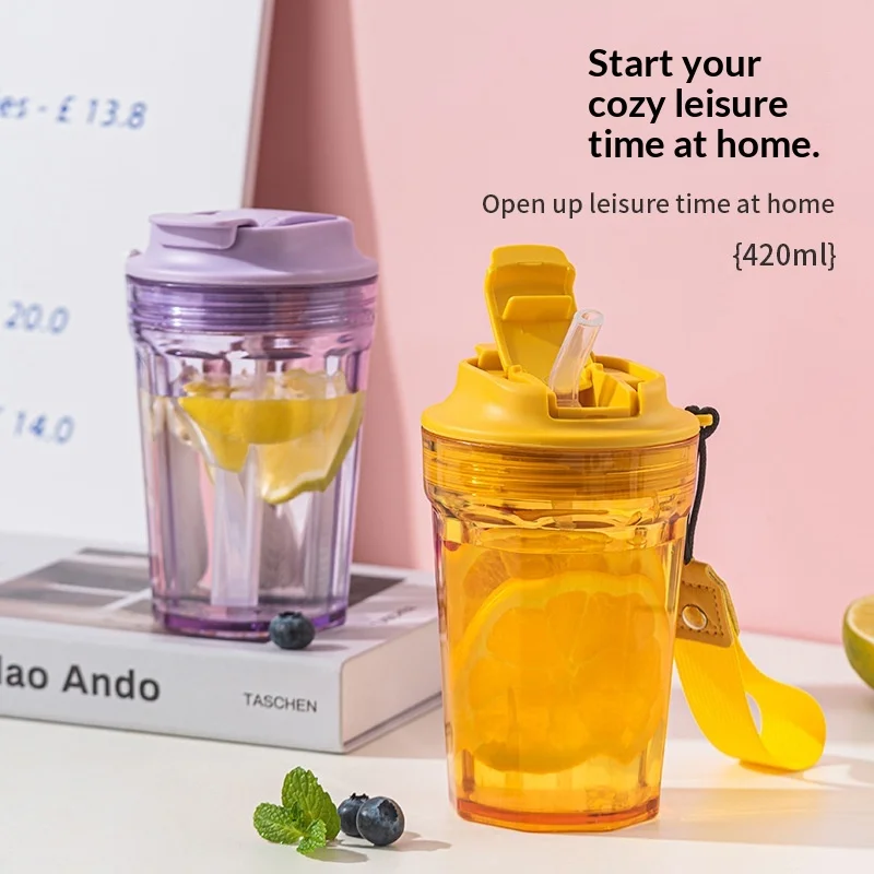 

Coffee Cup Portable with Straw Net Red Children's Water Cup Summer High Appearance Level with Lanype Leakproof Plastic Cup