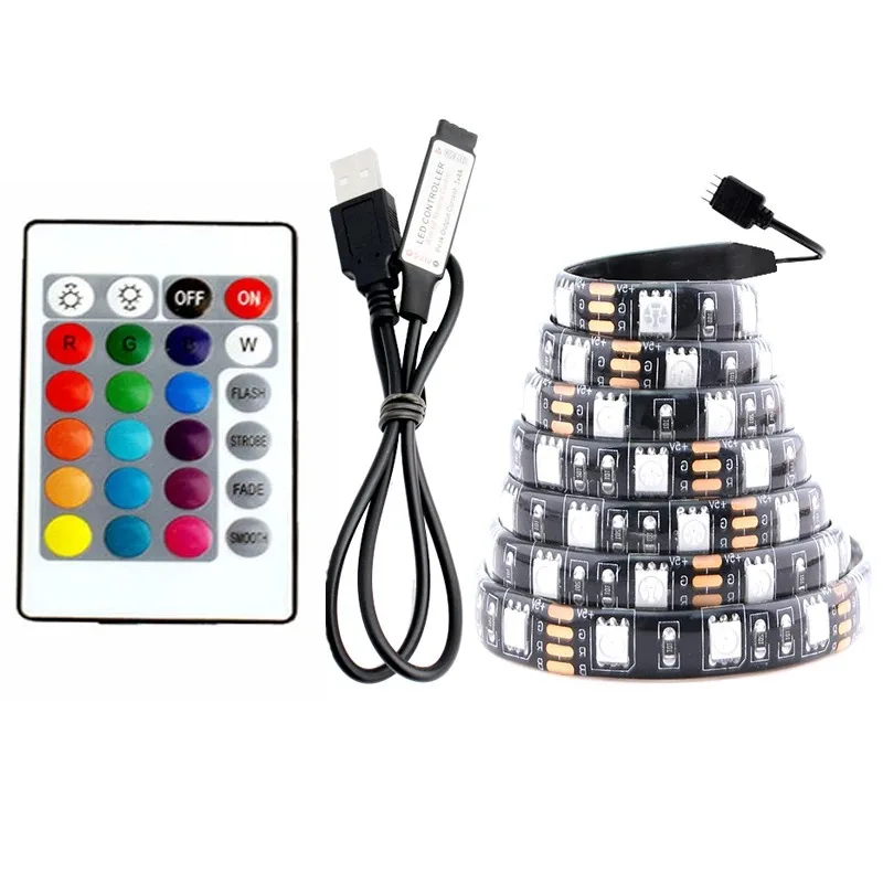 Ensemble de bandes lumineuses à LED avec contrôleur, lampe à ruban étanche, lampe à ruban flexible, rétroéclairage TV, RVB 5050, SMD, USB, DC5V