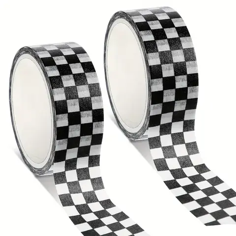 2 Rolls Checkered Flag Tape, Black White Washi Tape Checkerboard Grid Pattern Checkered Flag Party Supplies Buffalo Tapes for